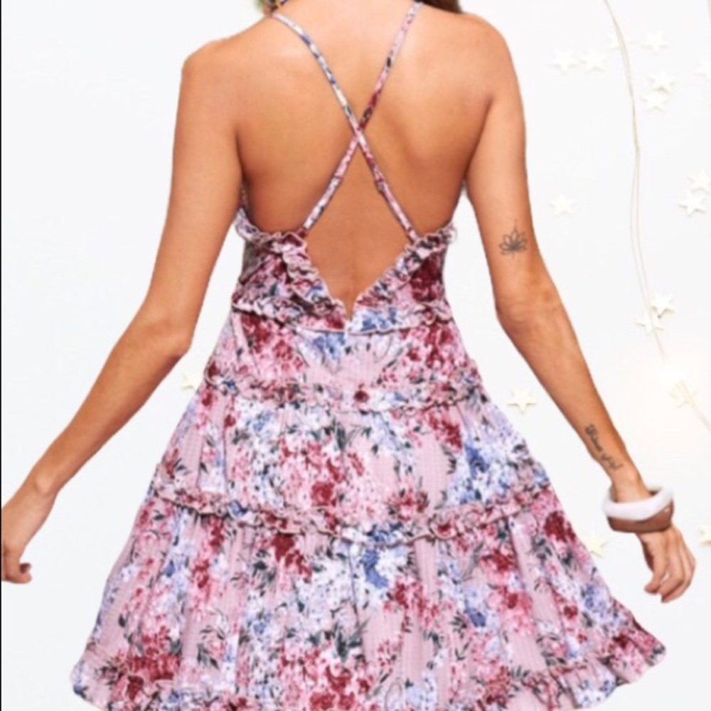 MAUVE PINK FLORAL PRINT CRISS CROSS RUFFLE DRESS - Picture 3 of 15